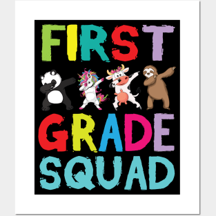 Animals Students Dabbing Back To School First Grade Squad Posters and Art